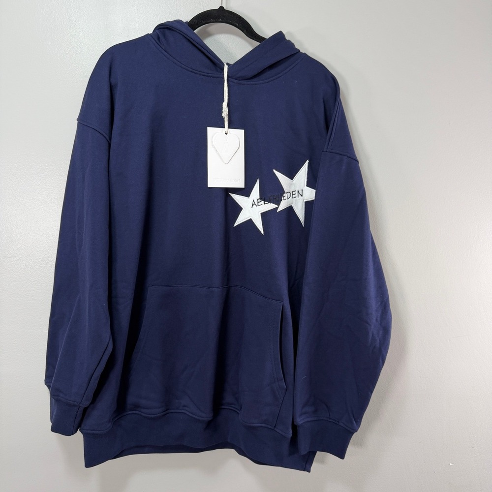 Aelfric Eden Navy Blue Star Patch Oversized Comfy Hoodie Sweatshirt XL NWT